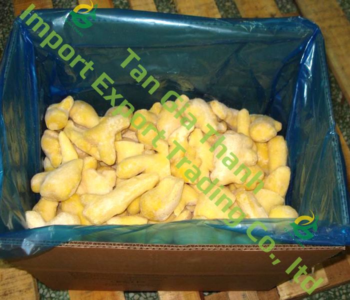 Frozen peeled gingers are packed in a box